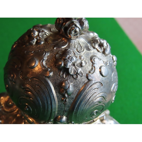 199 - Antique Solid Silver Decorated Inkwell of Attractive Design Approximately 5 Inches High