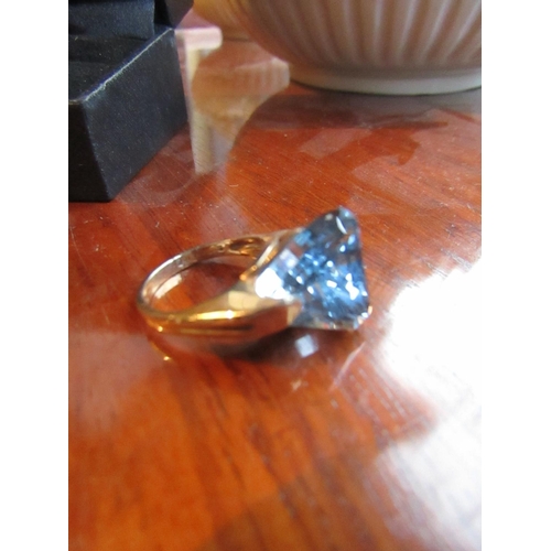 2 - Unusual Vintage 10 Carat Gold Mounted Ring with Pale Blue Gemstone Possibly Aquamarine Attractive De... 