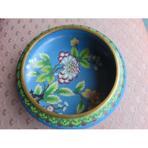 200 - Cloisonne Decorated Bowl Shallow Form with Floral Motifs Approximately 9 Inches Diameter