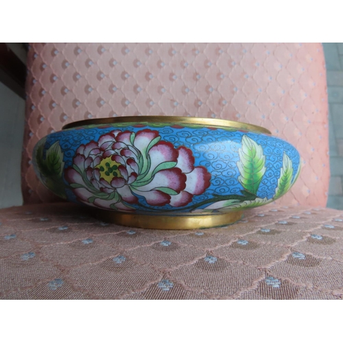 200 - Cloisonne Decorated Bowl Shallow Form with Floral Motifs Approximately 9 Inches Diameter