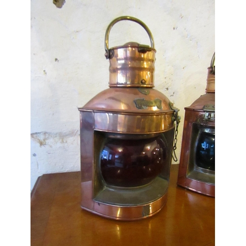 205 - Pair of Antique Copper Ships Lanterns Each Approximately 14 Inches High