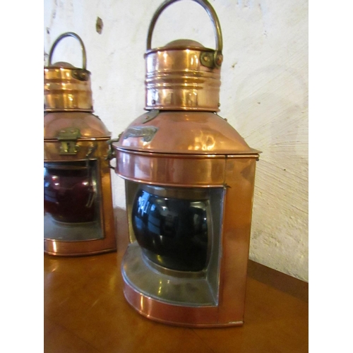 205 - Pair of Antique Copper Ships Lanterns Each Approximately 14 Inches High