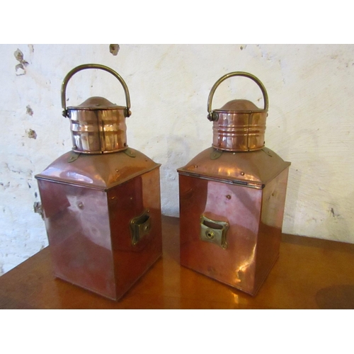 205 - Pair of Antique Copper Ships Lanterns Each Approximately 14 Inches High