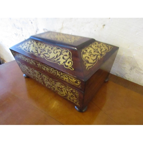 208 - Regency Brass Inlaid Rosewood Jewellery Box Resting on Original Bun Supports Approximately 13 Inches... 