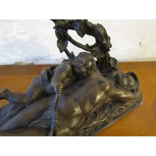 209 - Bronze Sculpture Lady with Cupid Approximately 15 Inches Wide Resting on Original Rectangular Form M... 