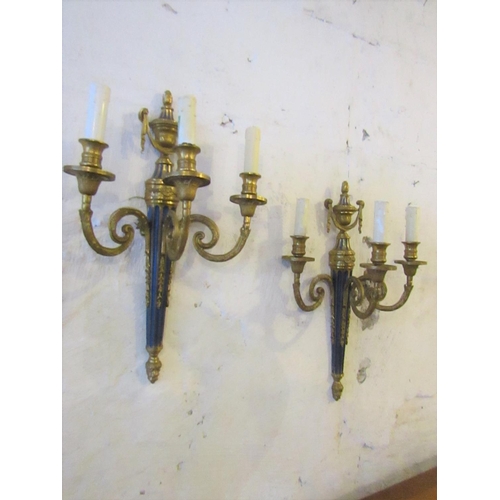 211 - Pair of Ormolu Mounted Three Sconce Wall Lights with Blue Enamel Decoration Each Approximately 14 In... 