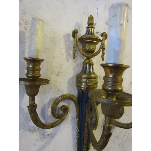 211 - Pair of Ormolu Mounted Three Sconce Wall Lights with Blue Enamel Decoration Each Approximately 14 In... 