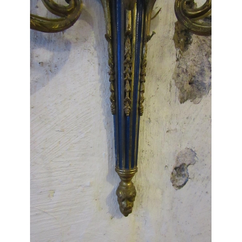 211 - Pair of Ormolu Mounted Three Sconce Wall Lights with Blue Enamel Decoration Each Approximately 14 In... 