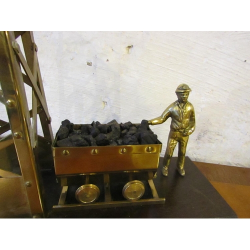 213 - Brass Set Cold Miner Figure with Coal Trolley Approximately 14 Inches High x 12 Inches Wide