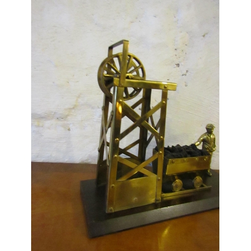 213 - Brass Set Cold Miner Figure with Coal Trolley Approximately 14 Inches High x 12 Inches Wide