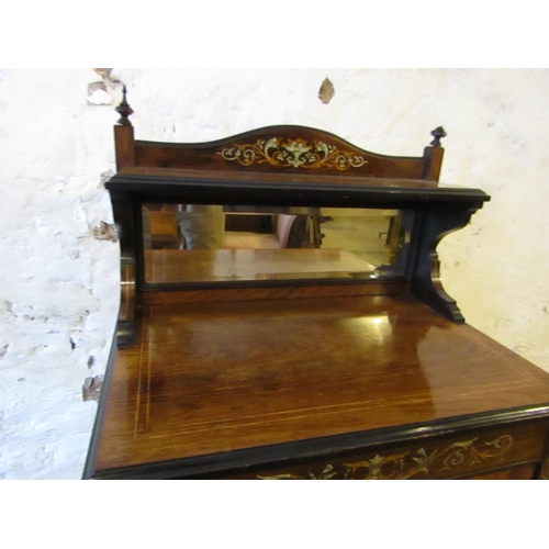 218 - Victorian Rosewood Ivory and Satinwood Inlaid Side Cabinet with Mirrored Back above Further Detailed... 