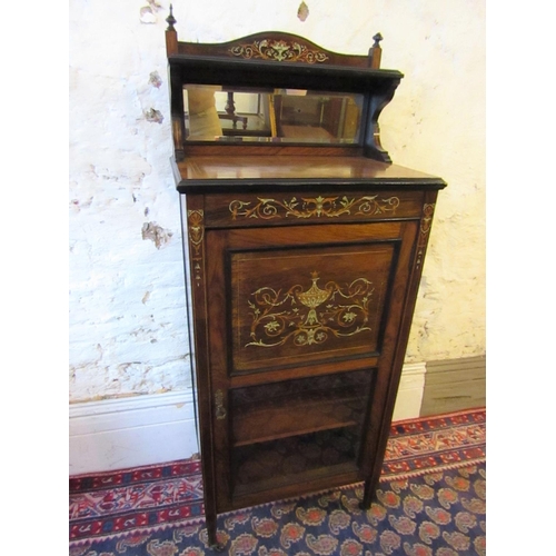 218 - Victorian Rosewood Ivory and Satinwood Inlaid Side Cabinet with Mirrored Back above Further Detailed... 