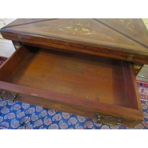 220 - Victorian Rosewood Marquetry Decorated Envelope Card Table with Single Drawer above Tapering Support... 