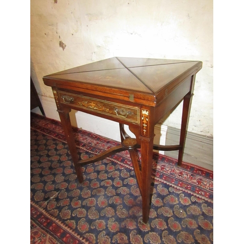 220 - Victorian Rosewood Marquetry Decorated Envelope Card Table with Single Drawer above Tapering Support... 