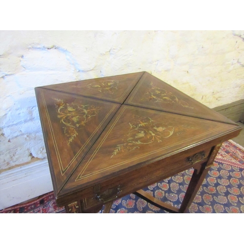 220 - Victorian Rosewood Marquetry Decorated Envelope Card Table with Single Drawer above Tapering Support... 