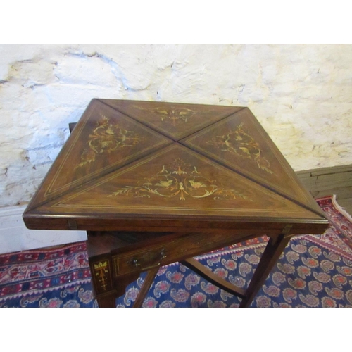 220 - Victorian Rosewood Marquetry Decorated Envelope Card Table with Single Drawer above Tapering Support... 