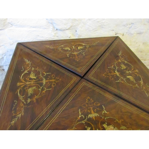 220 - Victorian Rosewood Marquetry Decorated Envelope Card Table with Single Drawer above Tapering Support... 