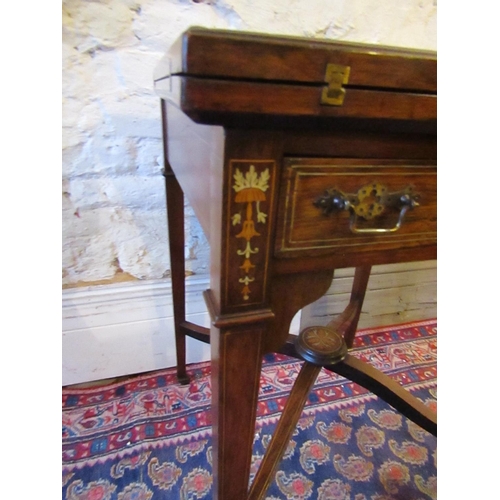 220 - Victorian Rosewood Marquetry Decorated Envelope Card Table with Single Drawer above Tapering Support... 