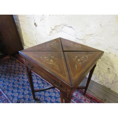 220 - Victorian Rosewood Marquetry Decorated Envelope Card Table with Single Drawer above Tapering Support... 