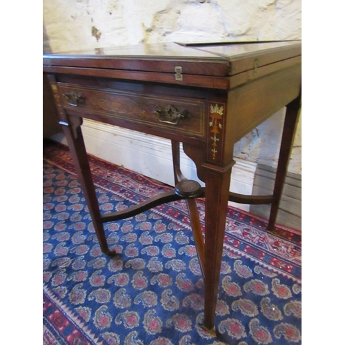 220 - Victorian Rosewood Marquetry Decorated Envelope Card Table with Single Drawer above Tapering Support... 