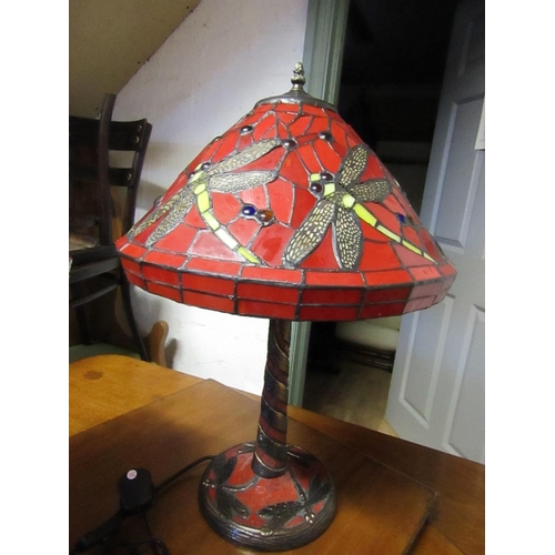 221 - Pair of Tiffany Dragonfly Motif Decorated Bronze Table Lamps Electrified Working Order Each Approxim... 