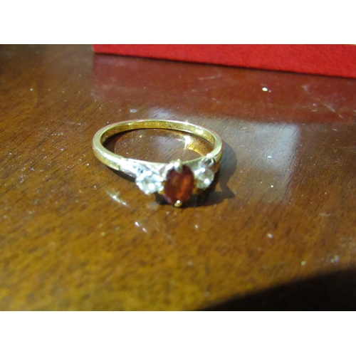 223 - 18 Carat Gold Ruby and Diamond Ladies Three Stone Ring Size P and a Half