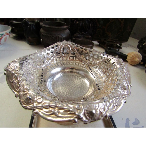 231 - Solid Silver Bon Bon Basket Victorian Hallmarked 1903 Open Fret Work Decoration above Pedestal Base