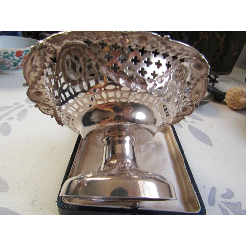 231 - Solid Silver Bon Bon Basket Victorian Hallmarked 1903 Open Fret Work Decoration above Pedestal Base