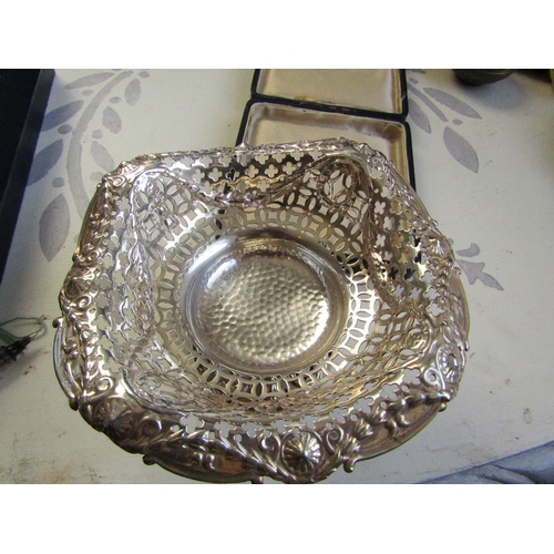 231 - Solid Silver Bon Bon Basket Victorian Hallmarked 1903 Open Fret Work Decoration above Pedestal Base