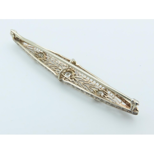 238 - Edwardian Three Stone Diamond Set Ladies Brooch Filigree Decorated Mounted on 18 Carat White Gold At... 