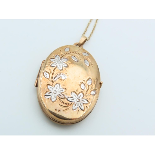 240 - 9 Carat Gold Ladies Locket on 9 Carat Gold Chain Engraved Decoration