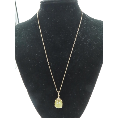 241 - Jade and Diamond Set Ladies 9 Carat Gold Pendant Necklace Jade of Attractive Colour