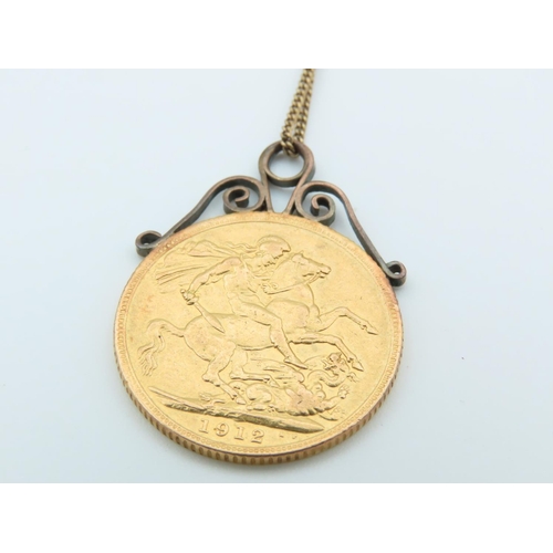 242 - Gold Full Sovereign Dated 1912 Pendant Necklace on Chain