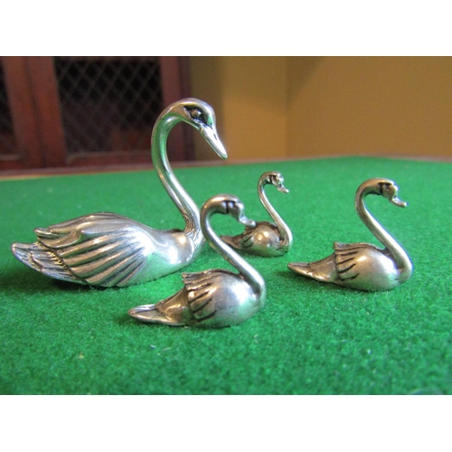 243 - Set of Four Solid Silver Figures Mother Swan and Goslings