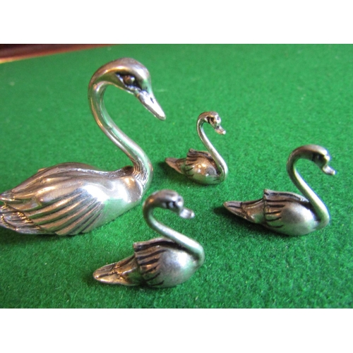 243 - Set of Four Solid Silver Figures Mother Swan and Goslings