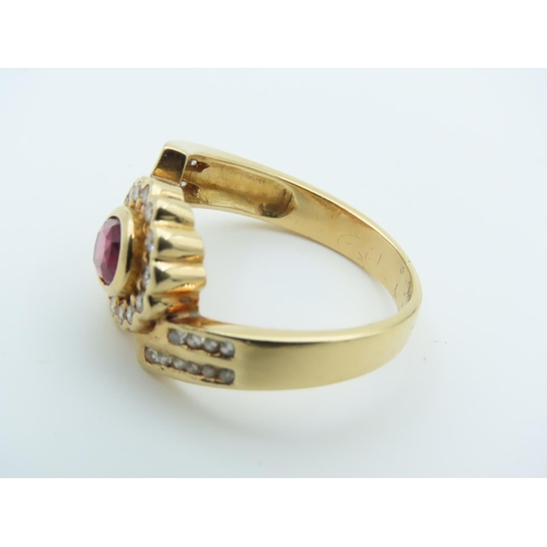 245 - Ruby and Diamond Set Ladies 9 Carat Gold Ring Crossover Design Size N and a Half