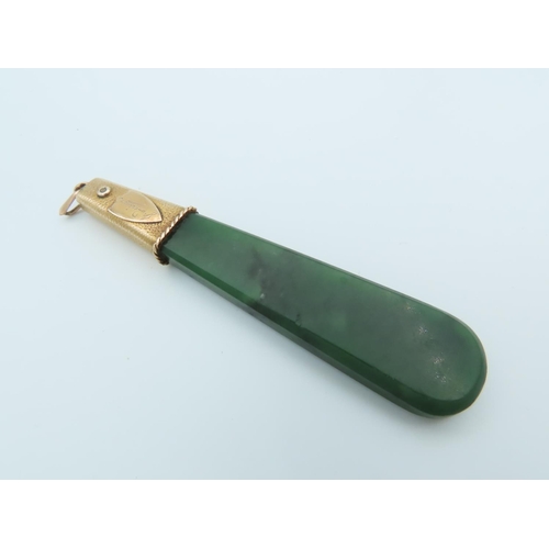 249 - 14 Carat Gold Mounted Jade Pendant Approximately 4 Inches Long Jade of Good Colour