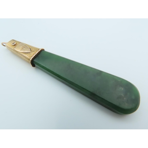 249 - 14 Carat Gold Mounted Jade Pendant Approximately 4 Inches Long Jade of Good Colour