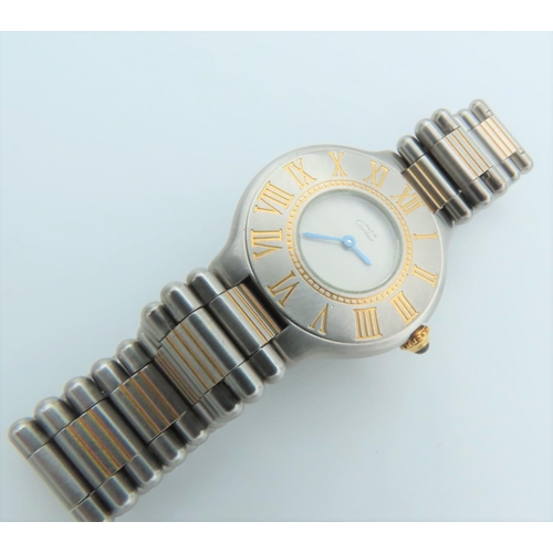 250 - Cartier Ladies Wristwatch Santos Design with Gild Decorated Roman Numeral Band Articulated Bracelet ... 