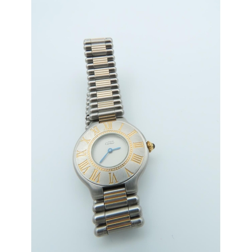 250 - Cartier Ladies Wristwatch Santos Design with Gild Decorated Roman Numeral Band Articulated Bracelet ... 