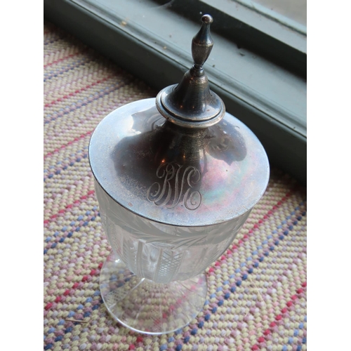 254 - Silver Mounted Cut Crystal Urn with Engraved Decoration