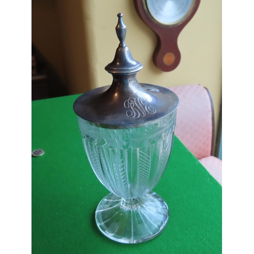 254 - Silver Mounted Cut Crystal Urn with Engraved Decoration