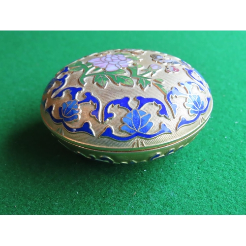 255 - Circular Form Cloisonne Box Attractively Detailed with Further Gilt Decoration Approximately 4 Inche... 