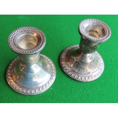 256 - Pair of Solid Silver Turned Form Candle Sticks Each Approximately 4 Inches High