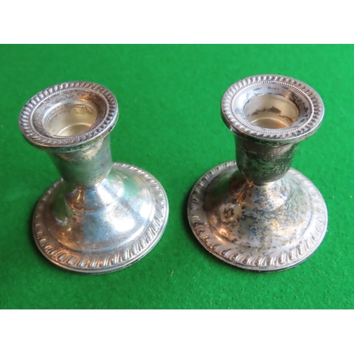 256 - Pair of Solid Silver Turned Form Candle Sticks Each Approximately 4 Inches High