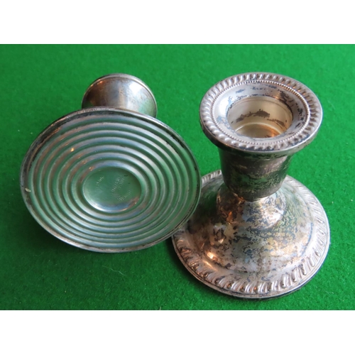 256 - Pair of Solid Silver Turned Form Candle Sticks Each Approximately 4 Inches High