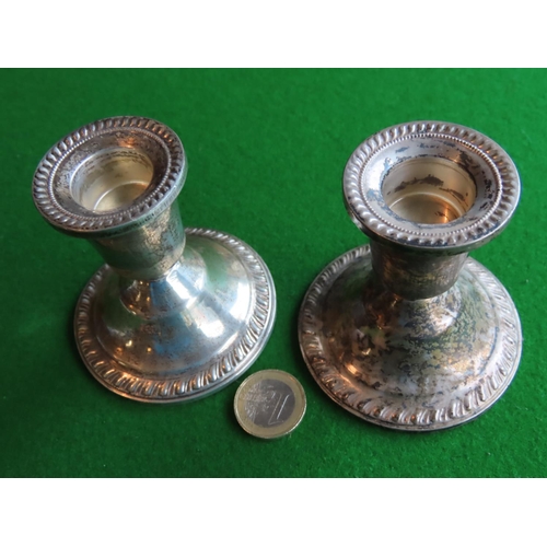 256 - Pair of Solid Silver Turned Form Candle Sticks Each Approximately 4 Inches High