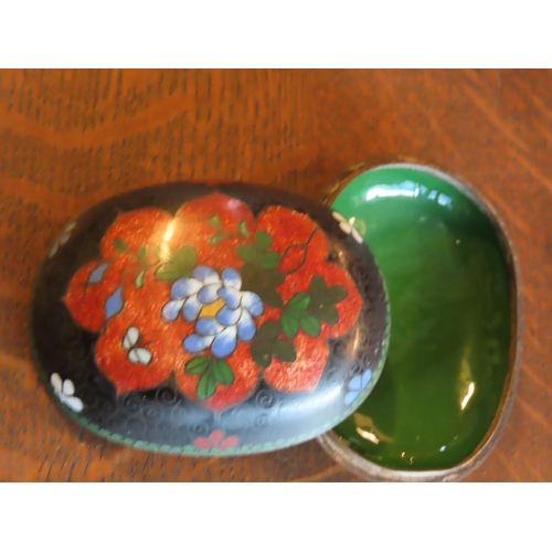 261 - Oval Form Cloisonne Decorated Dish with Cover Approximately 5 Inches Wide