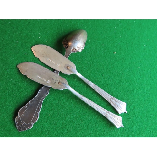 262 - Solid Silver Pudding Serving Spoon and Two Serving Knives Longest Approximately 9 Inches Long