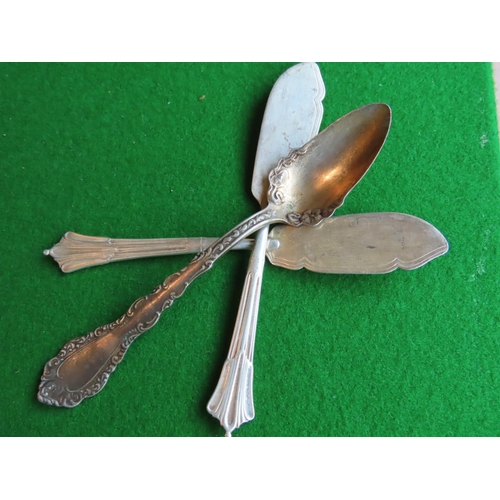 262 - Solid Silver Pudding Serving Spoon and Two Serving Knives Longest Approximately 9 Inches Long